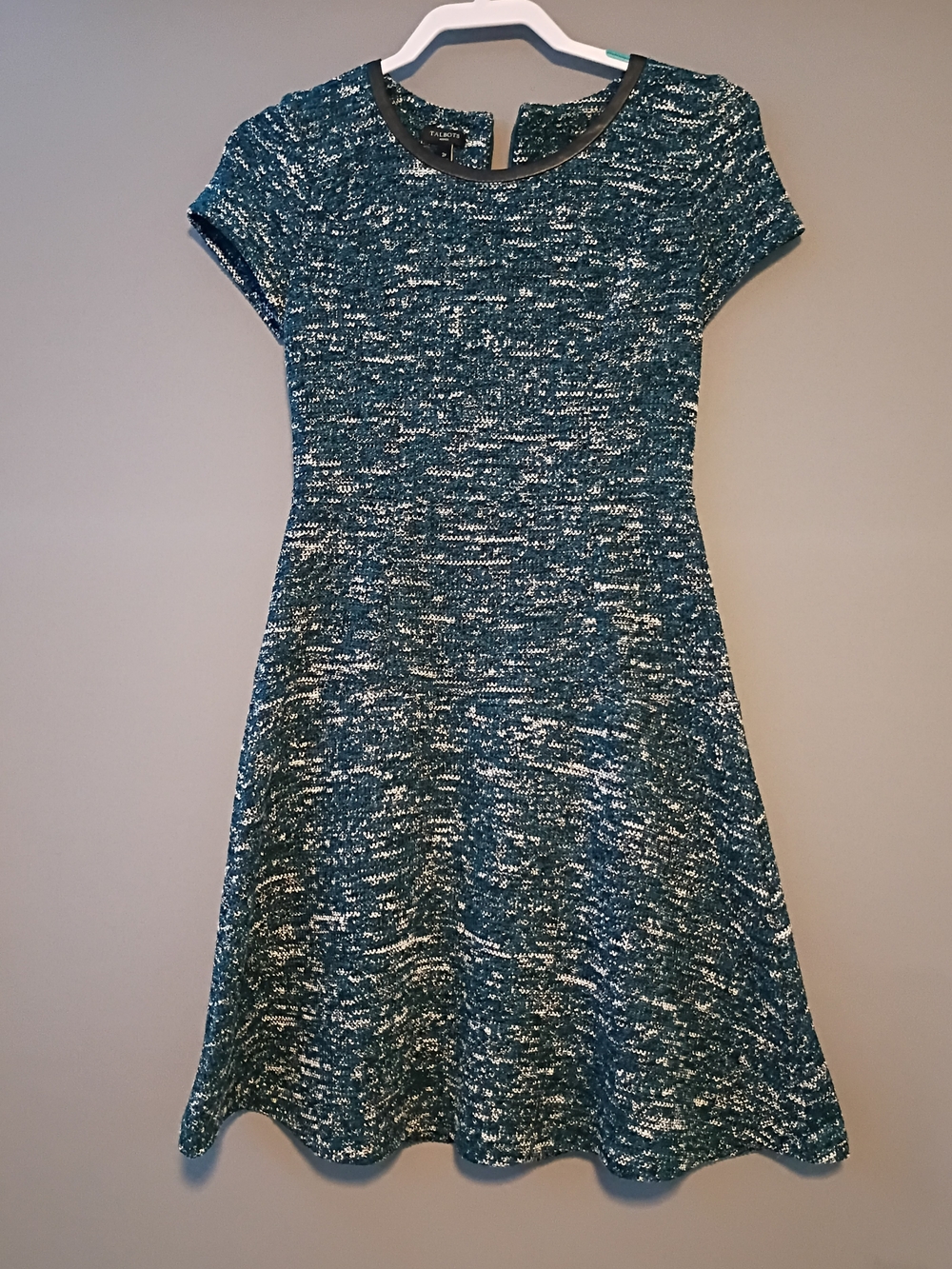 Talbots Teal and White & Black Tweed Look Fit-and-Flare Dress